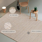 Savi Home Jute Cotton Rug 6'x9' ft – Hand Woven Soft Cotton Jute Area Rug, Natural Farmhouse Décor for Living Room, Rustic Vintage Boho Style Carpet