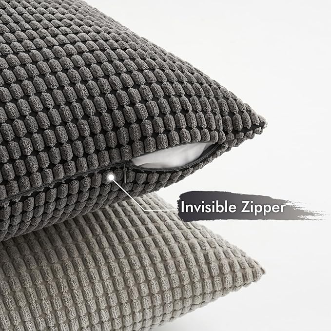 MIULEE Timeless Neutral Pillow Covers 22x22 Inch Set of 4 Mid Century Modern Grey Throw Pillows Rustic Corduroy Couch Pillowcases Nordic Home Decor for Sofa Cushion Living Room Bed