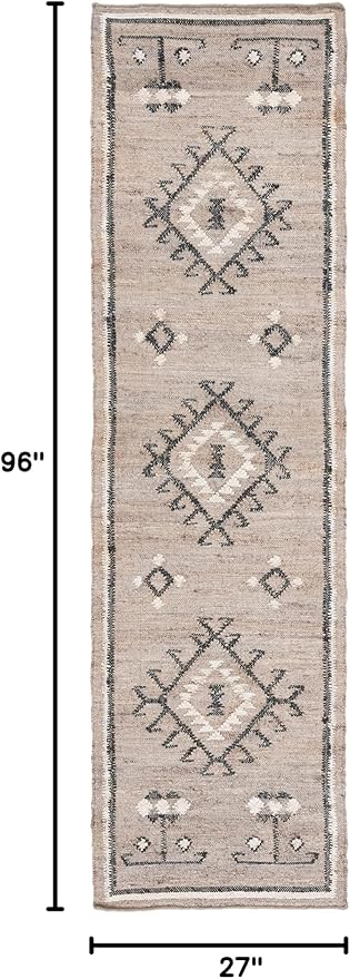 SAFAVIEH Kilim Collection Runner Rug - 2'3" x 8', Grey & Black, Tribal Boho Design, Handmade Flatweave Premium Jute, Ideal for The Living Room, Bedroom, Dining Room (KLM762F-28)