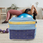 VOSAREA Pouf Cover Square Pouf Ottoman Cover Boho Linen Cushion Decorative Square Unstuffed Thick Cotton Linen Tatami Buttocks Cushion (Sky-Blue)