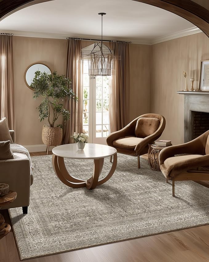 Washable Area Rugs for Living Room: 5x7 Bedroom Rug Boho Vintage Area Rug Stain Resistant Non Slip Low Pile Lightweight Soft Carpets for Dining Room Kitchen Nursery Kids Room Farmhouse