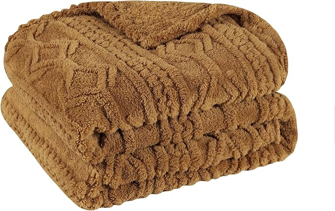 Superior Fleece Boho Jacquard Blanket, Decorative Blankets for Bedroom, Sofa, Fuzzy, Plush, Fluffy, Soft, Cute Room Decor, Beautiful Cover, Comfort Essentials, Arctic Collection, King, Camel
