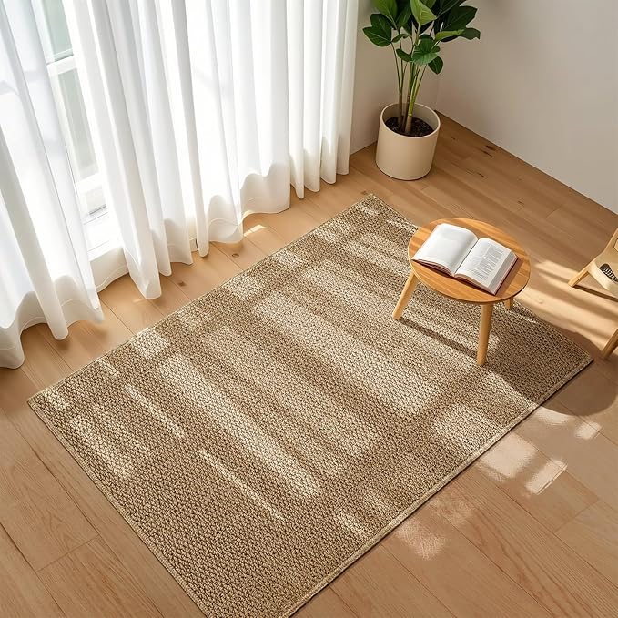 Softlife Rugs for Entryway 2x3 ft Door Mat Faux Jute Rug Dirt Trapper Small Bathroom Rug Washable Kitchen Mat Modern Farmhouse Carpet for Front Porch Bathroom Kitchen Bedroom, Brown