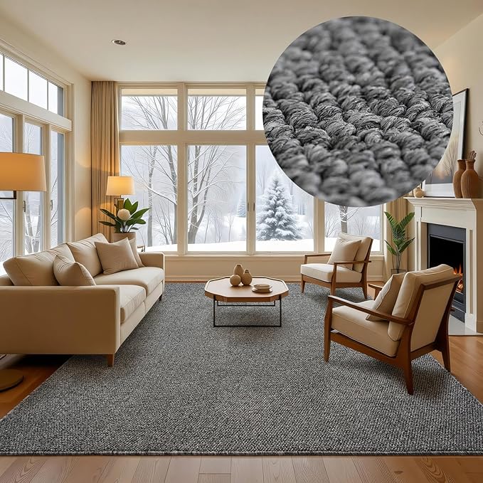 Softlife 4x6 Faux Jute Area Rug, Washable Rugs for Entryway Modern Farmhouse Non-Slip Accent Rug Floor Carpet for Dining Room Living Room Bedroom Kitchen Entryway, Grey