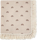 insular Cotton Muslin Baby Blanket with Tassel, Boho Bohemian Muslin Swaddle Blanket Baby Receiving Blanket with Fringe, Nursery Decor Throw or Nursing Blankets, 47" x40”, Khaki Rainbow