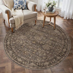3x3 Washable Round Rug for Entryway Vintage Brown Non Slip Low Pile Carpet Traditional Retro Soft Cirlce Rug for Entrance Bathroom Door Mat Indoor Dorm Dining Room