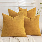 Set of 4 Soft Textured Decorative Throw Pillow Covers 16x16 Inch Cozy Farmhouse Cushion Cover Square Accent Pillow Cases for Bed Couch Sofa Living Room, Mustard Yellow