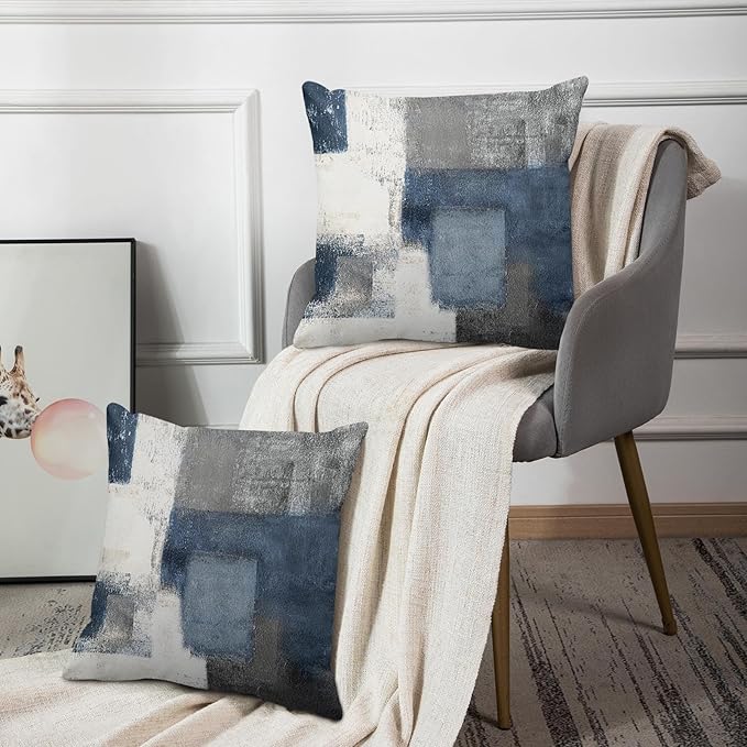 Emvency Set of 2 Throw Pillow Covers Modern Abstract Painting Blue White and Gray Decorative Sofa Pillow Cases Home Decor Standard Square 26x26 Inches Pillowcases