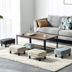 IBUYKE 16.54" Small Footstool, Linen Fabric Pouf, with Padded Seat Pine Wood Legs and Padded Rectangular Stool, for Bedroom, Linen RF-BD213