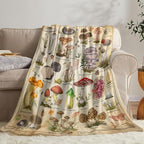 Mushroom Throw Blanket, Retro Soft Cozy and Warm Couch Blankets Gift for Mushroom Lover, Decorative Blankets for Sofa Couch Bed, Beige White 50×60 inches
