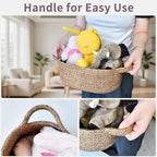 ABenkle Small Basket with Handles - Decorative Durable Rope Woven Storage Bin Shelf Storage Organizer Cube, Easter Baby Gift Basket, 12"x8"x5"