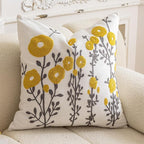 vctops Boho Floral Tufted Decorative Throw Pillow Cover Botanical Embroidered Cotton Cushion Cover for Couch Sofa Bed (Flower C,18"x18")