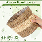 12 Pcs Seagrass Plant Basket with Plastic Liners Woven Stylish Planter Baskets Bulk Indoor Outdoor Plants Woven Wicker Baskets for Flower Pots Cover and Room Decor Small (Small,Bohemian)