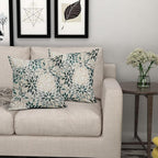 Kawani Teal Dahlia Throw Pillow Covers 18x18 Inch Turquoise Geometric Flower Decorative Square Pillow Cases Beige Tan Gray Floral Cushion Covers Farmhouse Home Decor for Sofa Couch Outdoor Set of 2