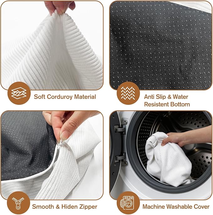 2PCS 20 * 20 * 12inch Unstuffed Ottoman Pouf Cover Unfillable Pouf Cover Foot Rest with Storage Corduroy Round Foot Stool Covers for Living Room Bedroom Home Decor,White