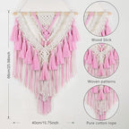 HVEST Pink Macrame Wall Hanging Woven Boho Wall Art Handmade Woven Tassel Tapestry, Bohemian Home Decor for Bedroom Living Room Apartment Nursery Backdrop