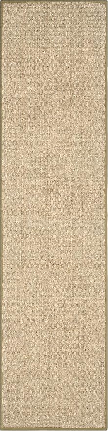 SAFAVIEH Natural Fiber Collection Runner Rug - 2'6" x 10', Natural & Olive Green, Seagrass, Basketweave Pattern with Border (NF114G)
