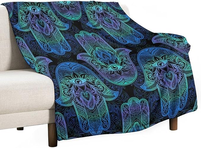 Boho Hamsa Throw Blanket Fatima Hand Bohemian Retro Mandala Blanket for Sofa Bed Couch Chair Or Dorm 50"x60"