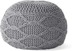 Knitted Cotton Round Pouf - 20x20, Modern Design, Soft Cotton, No Assembly, Porch Ottoman for Living Room, Gray, Ivory (Pouf - Gray)