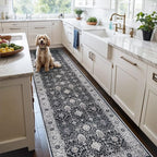 Washable 3x25 Extra Long Runners: Oriental Soft Non-Slip Hallway Runner Rugs for Kitchen Dining Room Indoor Low Pile Thin Entry Floor Mat Stain Resistant Carpet for Living Room Bedroom (3 x 25,Black)