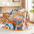 Boho Throw Blanket, Lightweight Blankets for Summer, 100% Cotton Bohemian Decorative Throw Blanket, 80"x90" Reversible Muslin Breathable Woven Farmhouse Blankets Quilt,