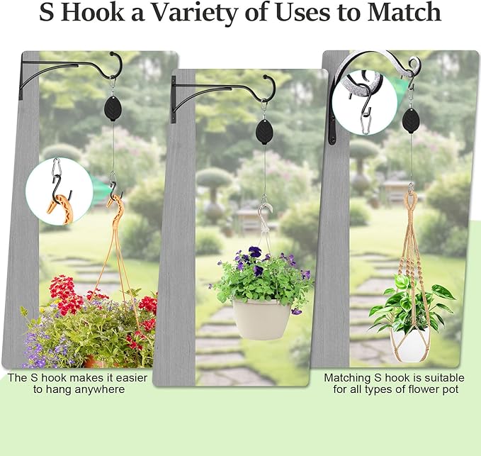 2026Upgraded 3Pcs Heavy Duty Retractable Plant Hanger, 44lbs Load, Auto Lock, Adjustable Hook for Hanging Plants, Bird Feeders, Wind Chimes, Garden Pots,Rust-Proof Stainless Steel,Black