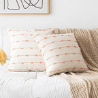 Boho Throw Pillow Covers 18x18 Set of 2 Modern Farmhouse Decorative Cushion Case Tufted Linen Square Pillows Cover Neutral Pillow Cases Accent Pillowcase for Sofa,Couch,Bed,Beige and Pink