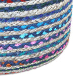 SIMPLIHOME Margo Round Pouf - 20 inch Wide Handwoven Jute and Cotton Braided Ottoman in Blue, Boho-Style Footstool or Extra Seating for Living Room or Bedroom with Polystyrene Bead Filling, Assembled