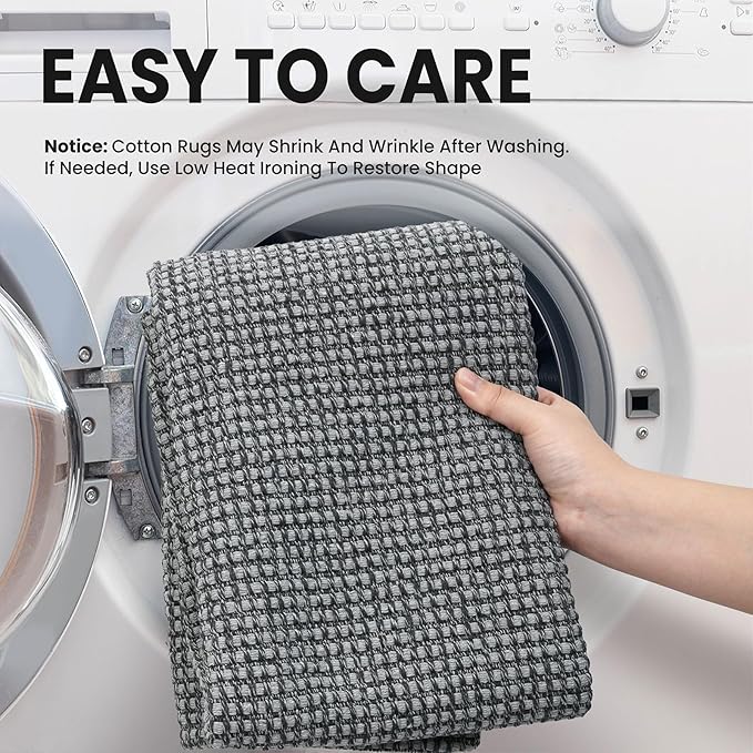 EARTHALL Woven Runner Rug 2x10 Ft Washable Runners for Hallways Long Cotton Non Slip Rubber Backed Kitchen Runner Braided Indoor Floor Carpet for Entryway, Hallway, Kitchen, Dark Gray