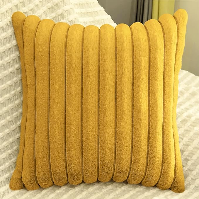 2 Pack 24x24 Pillow Cover Velvet Pillow Covers, Faux Fur Square Throw Pillow Covers for Living Room Decorations Throw Pillow Case, Throw Pillow Cover Cushion Cover for Sofa Bedroom Car, Mustard Yellow