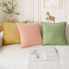 CaliTime Throw Pillow Covers Decorative 16 X 16 Inches Pack of 2 Cotton Thread Stitching Edges Solid Dyed Soft Chenille Cushion Cases for Couch Sofa Bed Living Room Farmhouse Sage Green