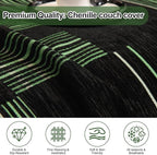 ROOMLIFE Ink Green Sofa Cover, Vintage Boho Couch Cover for 3 Cushion Sofa, Non Slip Chenille Sofa Slipcovers for Dog, Washable Furniture Sofa Protector Cover with Tassel for Living Room, 71''X150”