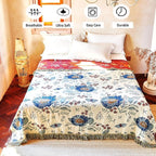 Boho Throw Blanket, 100% Organic Cotton Breathable Ultra Soft Bed Quilt Throw - All Season Floral Bird Butterfly Farmhouse Decor Blanket for Sofa Couch Chair and Gift. 60" x 80"