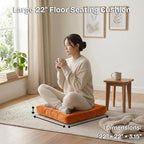 Floor Pillow for Sitting, Large Velvet Floor Seating Cushion for Adults, Tufted Big Pillow for Meditation, Yoga & Living Room, Machine Washable, 22x22 Inch, Orange