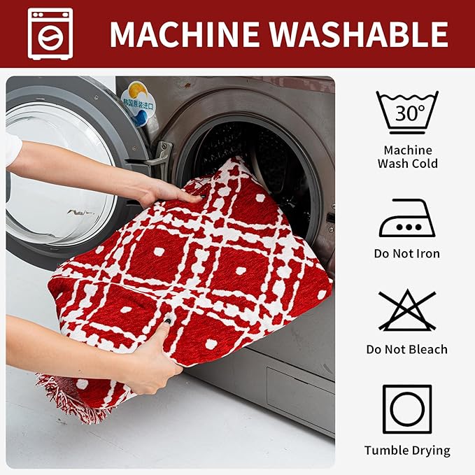 Reversible Couch Cover Blanket, Christmas Couch Cover, Chenille Sofa Covers Blanket, Christmas Sofa Covers Washable, 71"×71" Couch Covers for Recliner & Chair (1PC, Red, Single Seater)