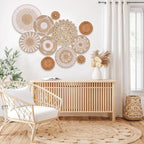 Boho Wall Basket Decor Set of 11 - Hanging Woven Bulrush Basket Wall Decor, Handcrafted Round Flat Baskets Wall Art, for Rustic Farmhouse、Home - Unique Rattan Wicker Wall Decor（White Retro）