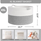 INDRESSME Large Blanket Basket, Laundry Toy Storage Baskets, Decorative Woven Basket for Living Room & Nursery, Baskets for Gifts Empty, Laundry, Dog Toys, Towels, Light Grey, 19.7" D x 12.6" H