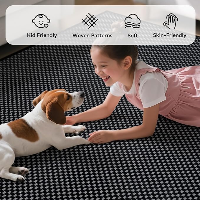 2x5 ft Hallway Runner Rug Boho Woven Washable Long Kitchen Runner Rugs Mat Non Slip, Soft Entryway Laundry Hall Runner Floor Carpet for Indoor Backdoor Bedroom Kitchen Living Room, Black