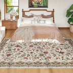 Rugcomf Vintage Paisley Rugs for Living Room 8'x10' - Machine Washable Area Rug, Non-Slip Low Pile Large Floral Carpet for Bedroom, Dining Room, Farmhouse, Office, Kids Playroom - Beige