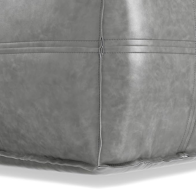 SIMPLIHOME Brody Square Pouf - 18 inch Wide Upholstered Vegan Leather Ottoman in Distressed Grey, Boho Footstool, Coffee Table or Extra Seating for Living Room or Bedroom, Assembled