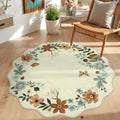 Lahome Floral Round Area Rugs, Washable Small Round Rug 3ft Non-Slip, Soft Boho Ultra-Thin Circle Carpet for Bedroom Entryway Kitchen Laundry Bathroom Flore, Beige