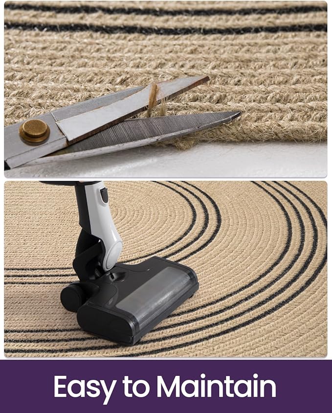 DEXI Jute Area Rug Natural Fiber 6x9 Oval, Woven Braided Durable Farmhouse Design Rugs for Living Room, Bedroom Dinning Room Office Outdoor Patio, Beige/Black