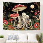 Accnicc Mushroom Skull Tapestry Skeleton Lover Floral Plant Tapestries for Bedroom Aesthetic Cool Nature Moon Star Wall Art for Dorm Living Room Decor (Red, 80'' × 60'')