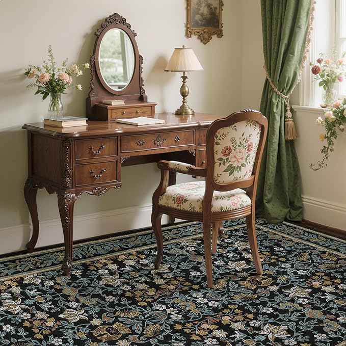 GarveeHome 8x10 Area Rugs Washable Rug for Living Room, Boho Vintage Large Area Rug for Bedroom Soft Non Slip Low Pile Indoor Stain Resistance Throw Carpet for Dining Room Office, Blue Black