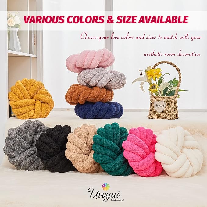 Uvvyui Knot Pillows, 14 Inch Decorative Throw Pillows Round Pillows Cushion, Soft Handmade Knotted Ball Pillow Plush Cushion Home Decor for Bed Couch Living Room (Rose Red, 14 Inch)