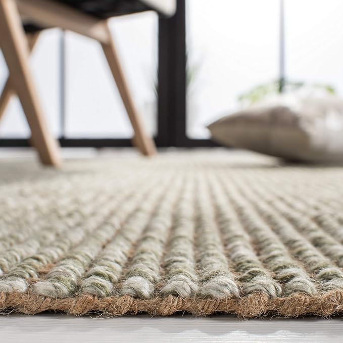 SAFAVIEH Natural Fiber Collection Runner Rug - 2'3" x 10', Green & Natural, Handmade Woven Fringe Jute, Ideal for High Traffic Areas in Living Room, Bedroom (NF826Y)