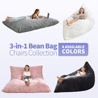 Hobestluk 3 in 1 Bean Bag Chair Giant Bean Bag Chairs Convertible Bean Bag Floor Cushion with Machine Washable Cover, Beanbag Chairs for Adult (Turquoise Grey)