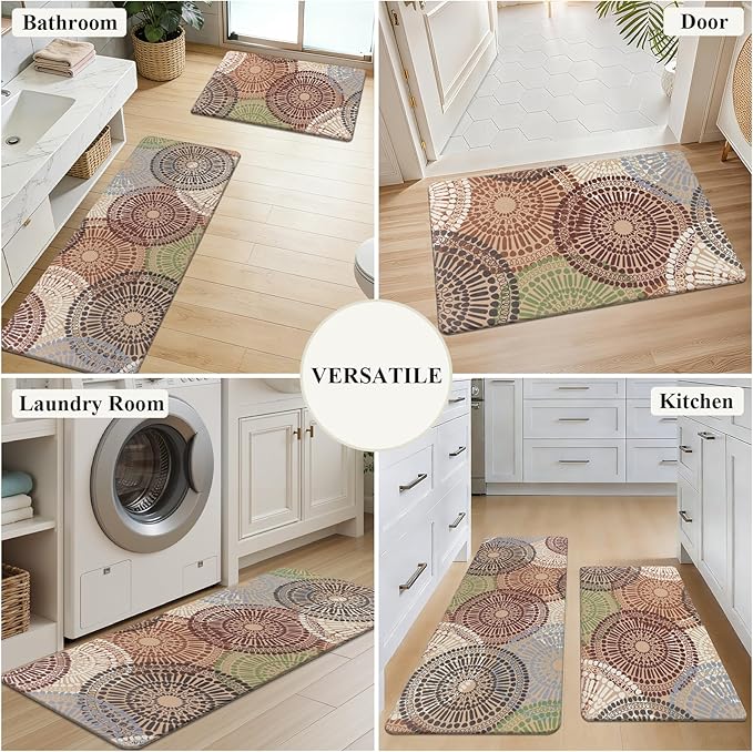 HEBE Cushioned Kitchen Mats for Floor Set of 2, Non Slip Anti Fatigue Kitchen Rugs and Mats, Floral Waterproof Comfort Foam Standing Mat Floor Carpet for Kitchen,Home Office,Sink,Laundry