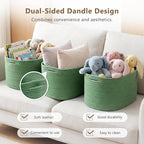 Cotton Rope Storage Basket, 15x10x9 Inches, Woven Basket for Shelves, Clothes, Towels, Books, and Laundry, Green (3 Pack)