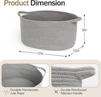 Gray Storage Basket, 17"x12"x8" Woven Cotton Rope Storage Bin, Wicker Kids Dog Toy Box, Baskets for Gifts Empty, Bathroom Towel Organizer, Blanket Holder, Baby Nursery Shelf Closet Bin